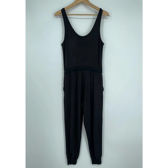 Athleta Balance Jumpsuit Scoop Neck Sleeveless Drawstring Tapered Leg Black - Picture 8 of 12